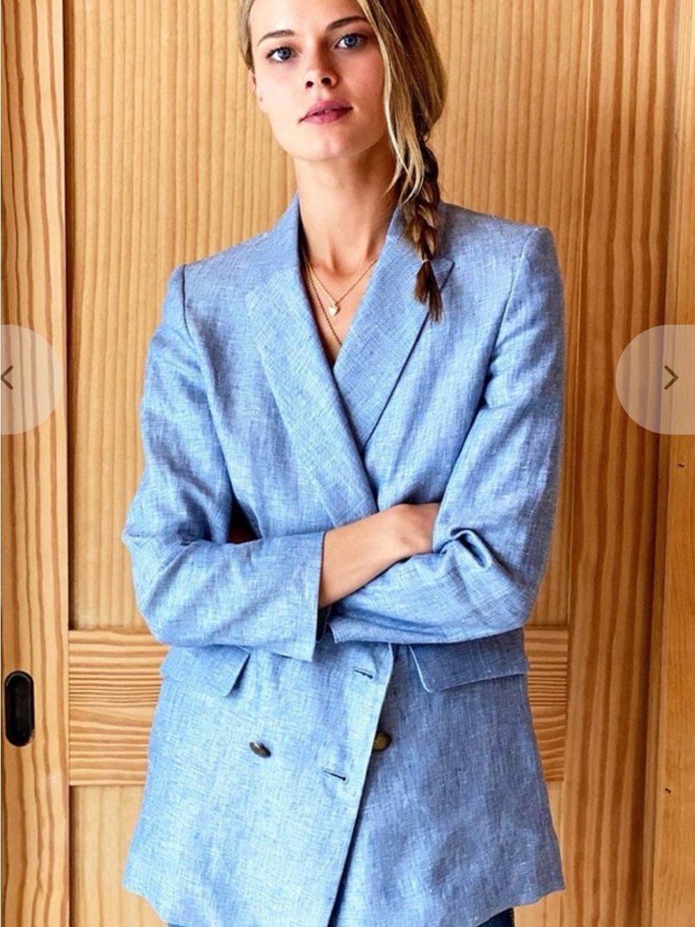 Emerson Fry Sky Blue Double-Breasted Linen-Blend Blazer